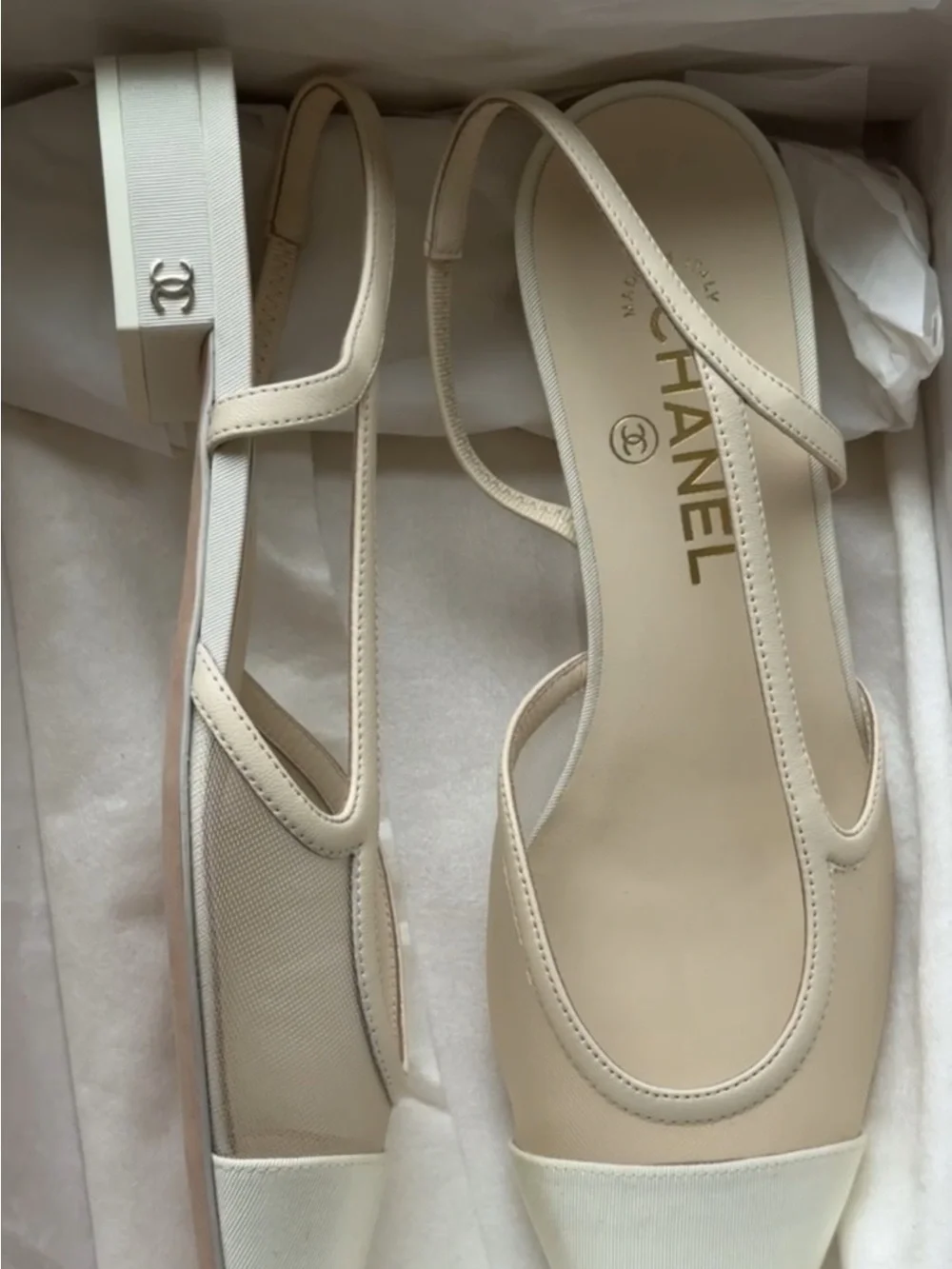 CHANEL 2026 White Slingback Flats